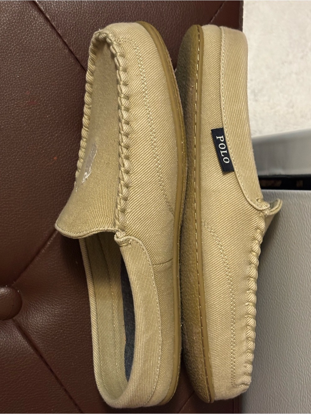 Ralph Lauren Khaki Canvas Slip-On Loafers with White Polo Logo Too BIG 4 ME🥺 - Picture 5 of 6